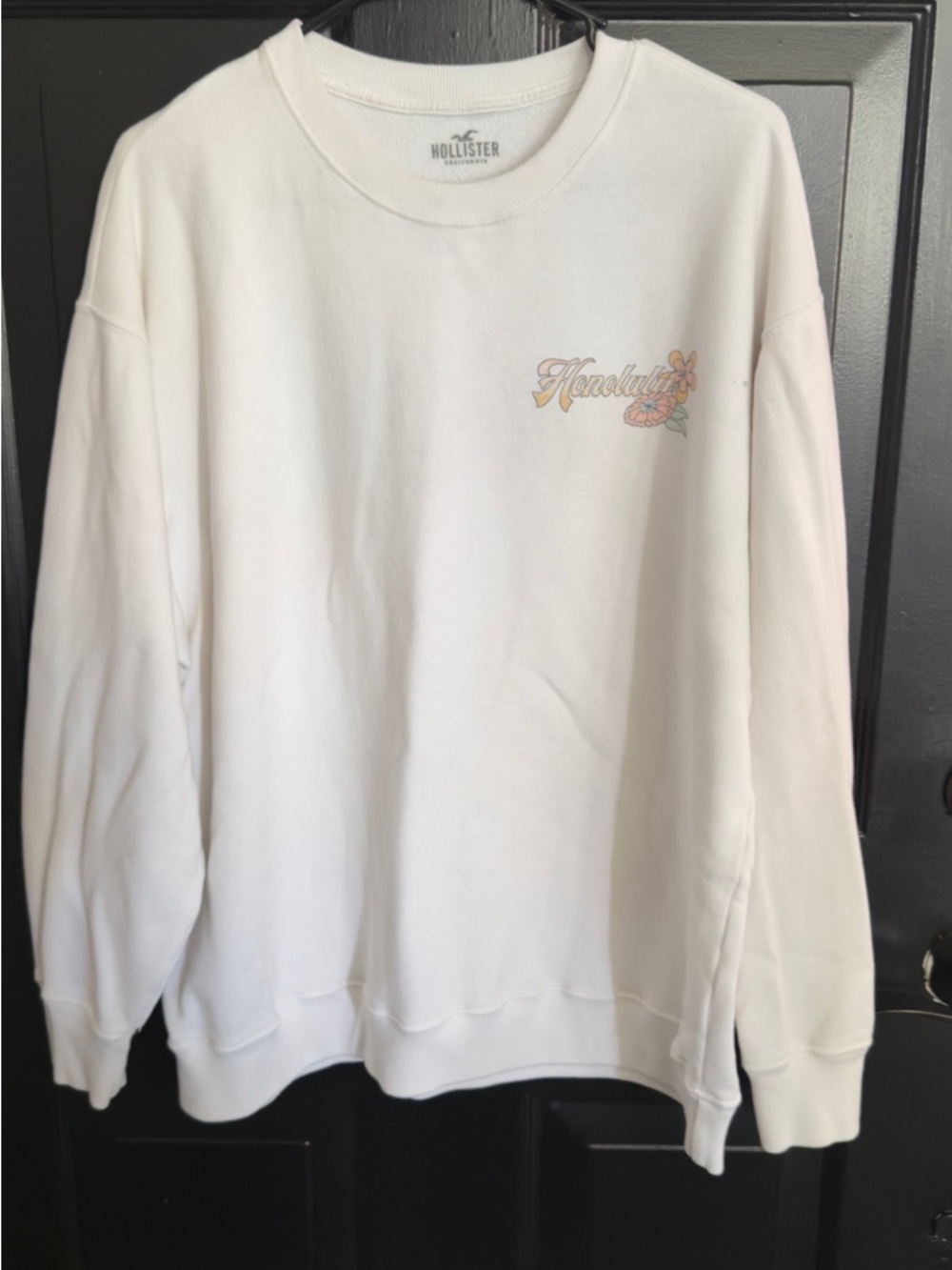 Hollister White Honolulu Logo Crewneck Sweatshirt